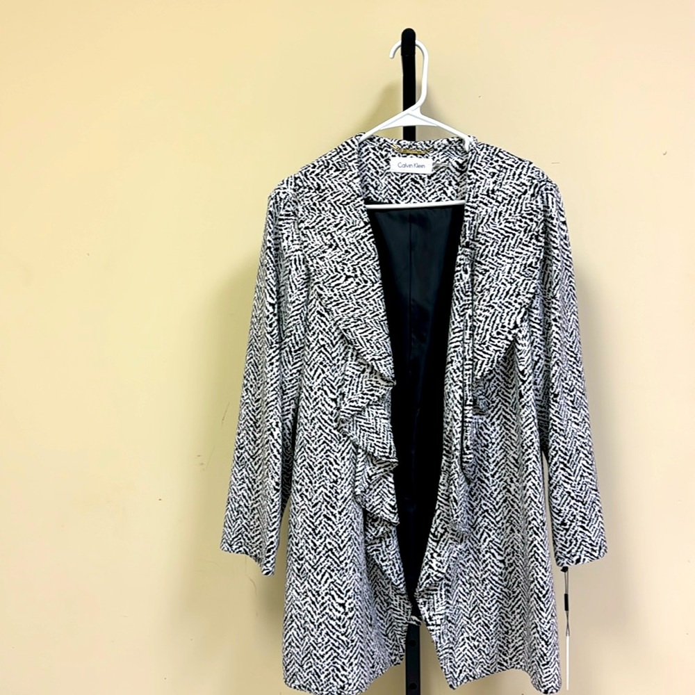 Plus size Calvin Klein ruffles front jacket. Black & white